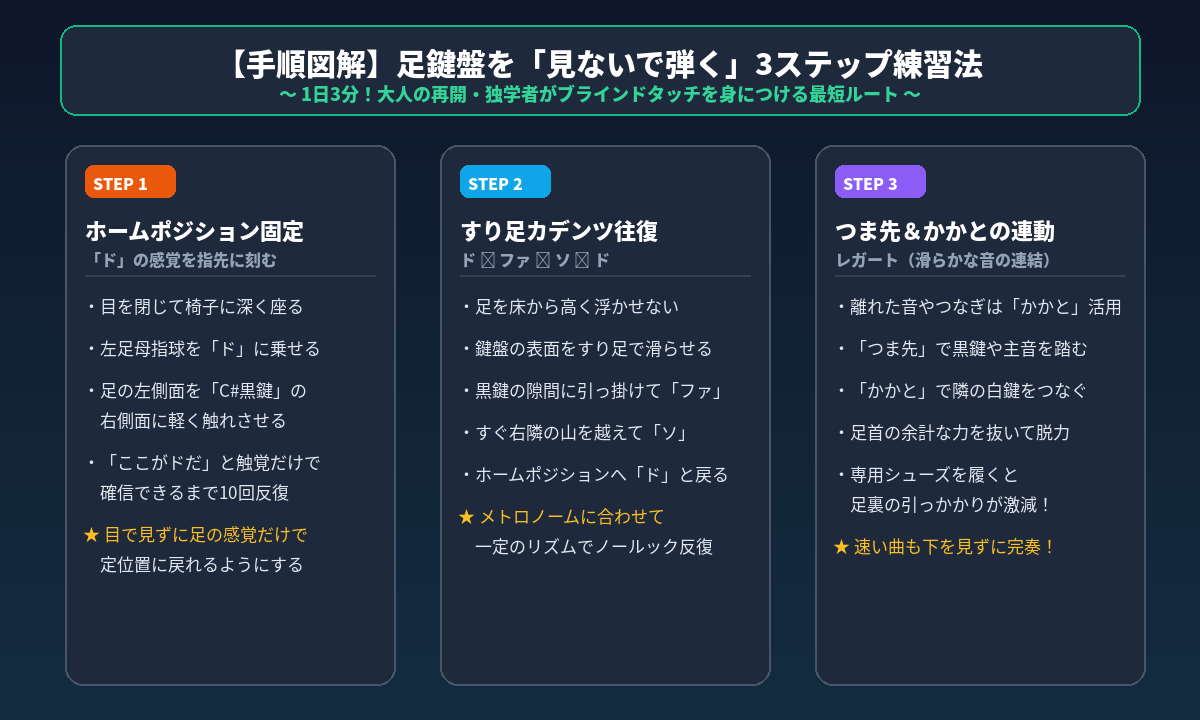 エレクトーン足鍵盤をノールックで弾く3ステップ練習法マトリクス